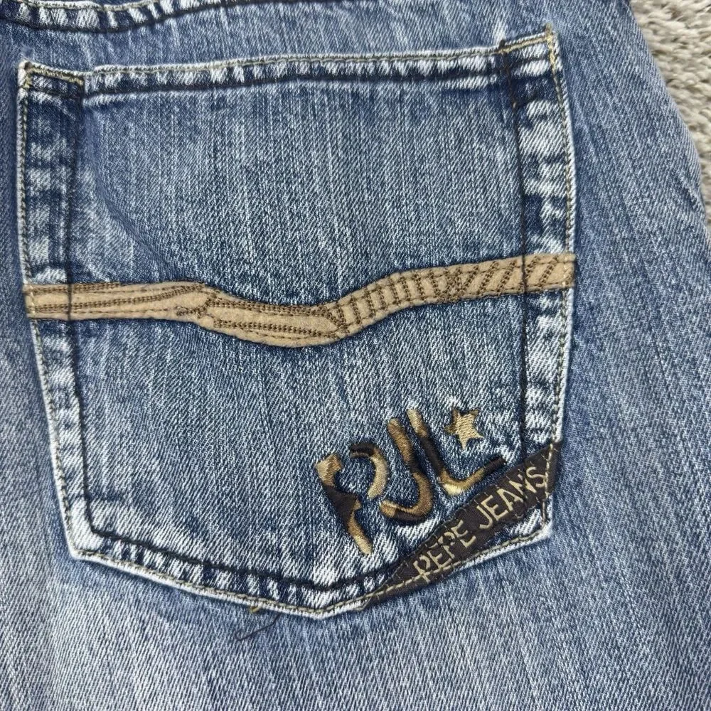 Vintage 90s Pepe Denim Shorts Men's 34 Light Wash Baggy Embroidered Y2K Hip Hop‎